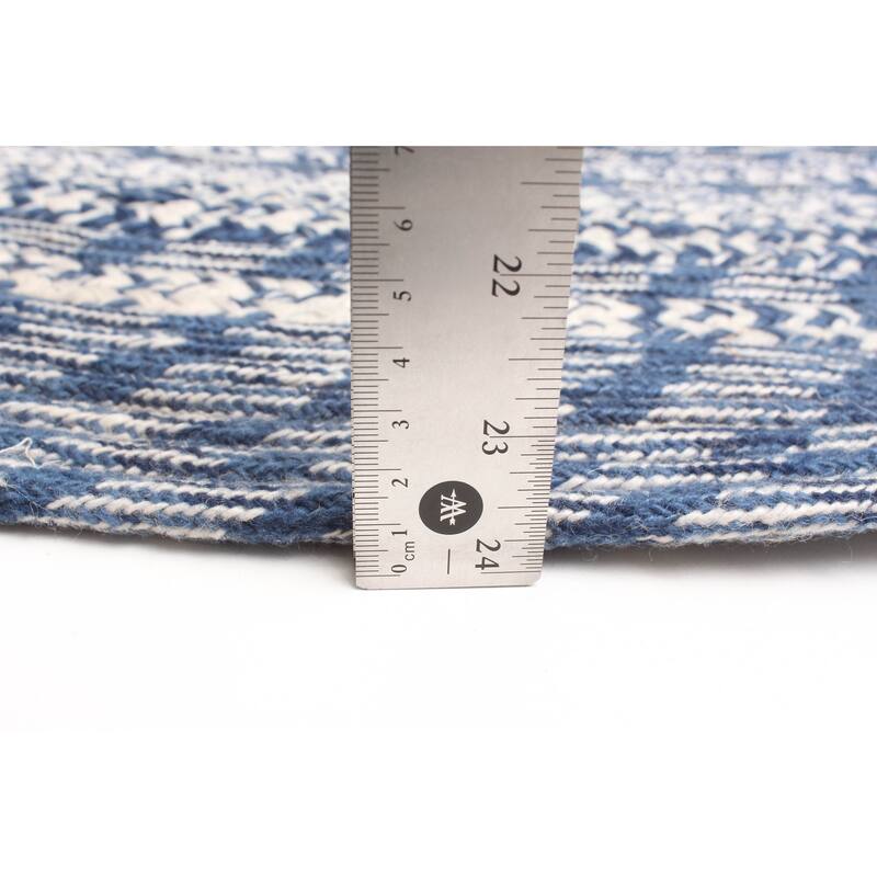 ECARPETGALLERY Braid weave Sienna Blue Wool Rug - 4'10 x 4'10