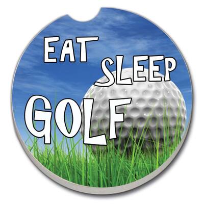 Counterart Absorbent Stoneware Car Coaster, Eat Sleep Golf, Set of 2 - 2.5