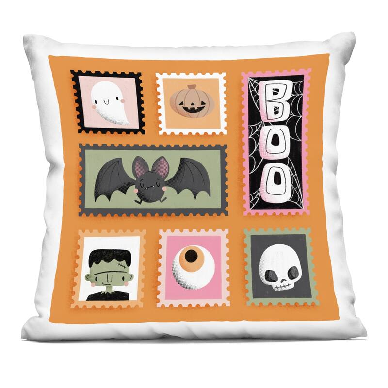 Stupell Spooky Cute Halloween Stamps Decorative Printed Throw Pillow Design by Sarah Hickman - Accent - Polyester - Orange - Single