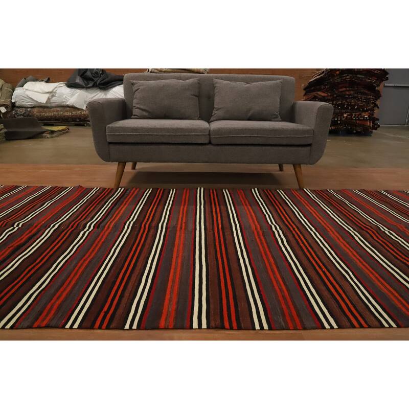 Hand Woven Oriental 100% Wool Carpet Southwestern Geometric Multi-Colored Kilim Area Rug - 11' 5'' X 4' 11''