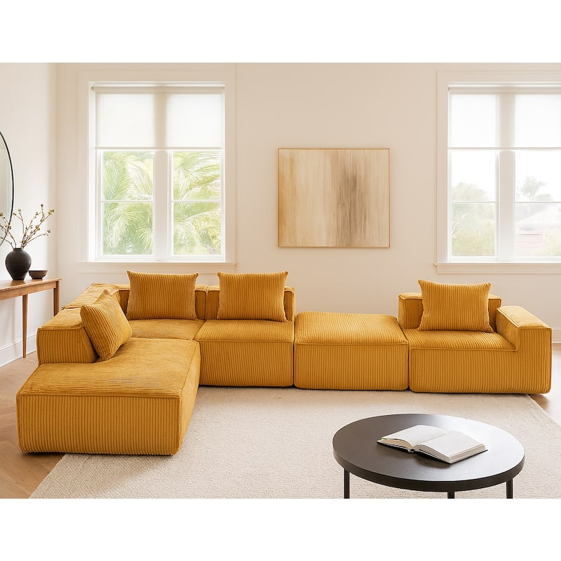 Corduroy Modular Sectional Sofa with Chaise Lounge, Deep Seat, Ottoman