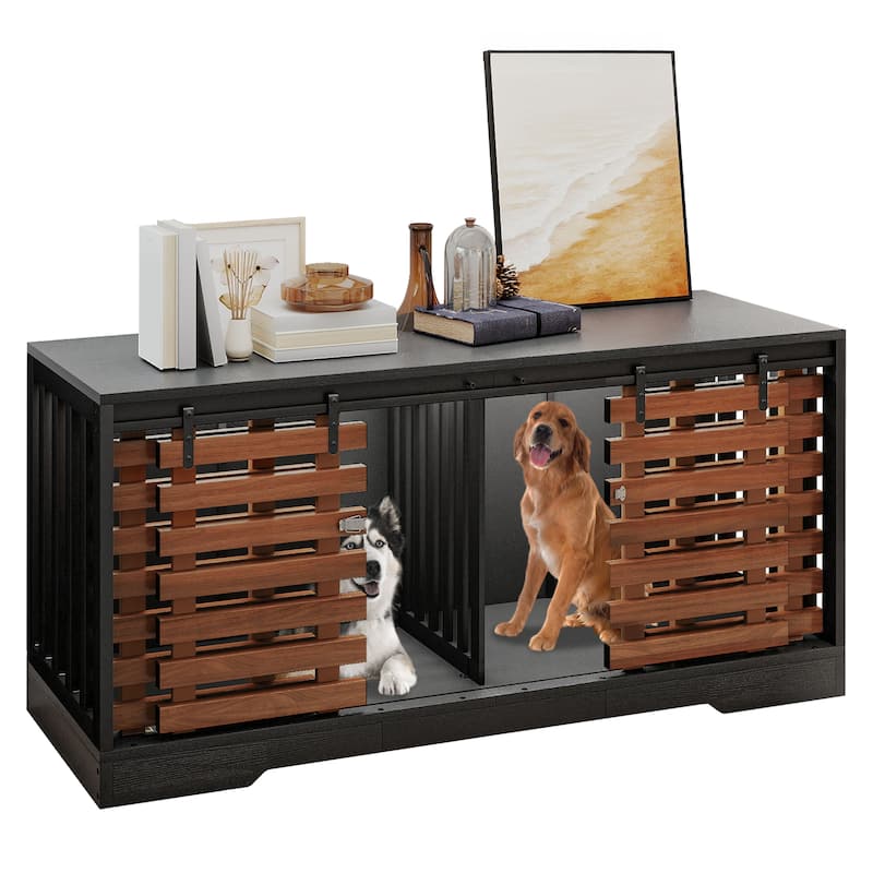 Moasis 71" Double Dog Crate Furniture for 2 Dogs with Sliding Fence Door,Heavy Duty Dual Dog Kennel TV Stand Large Dogs