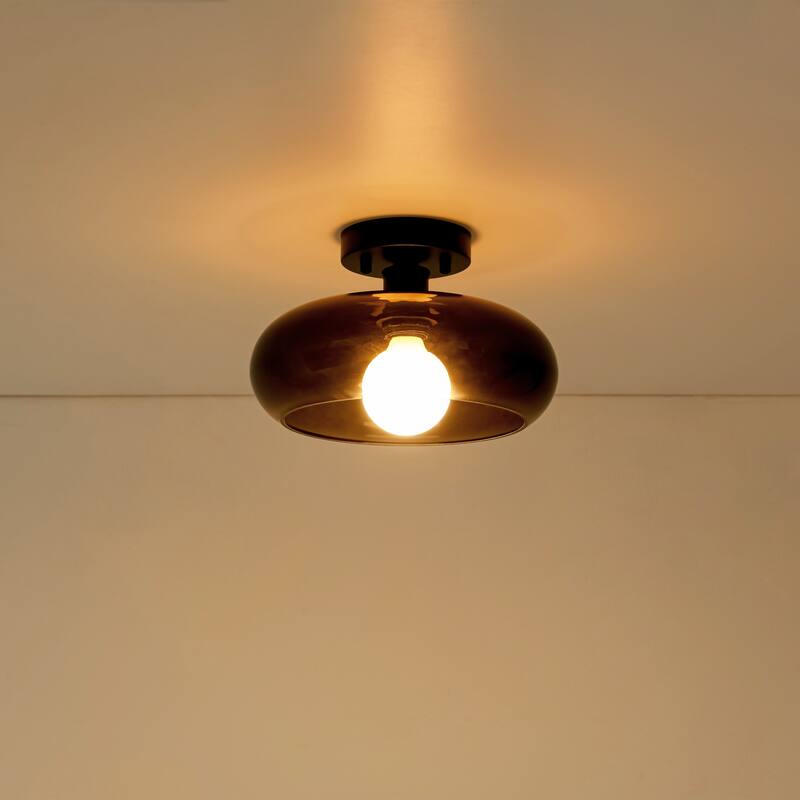 10.4" 1-Light Modern Bowl-Shaped with Brown/Milk White Glass Shade Wall Sconce for Hallways, Bedroom