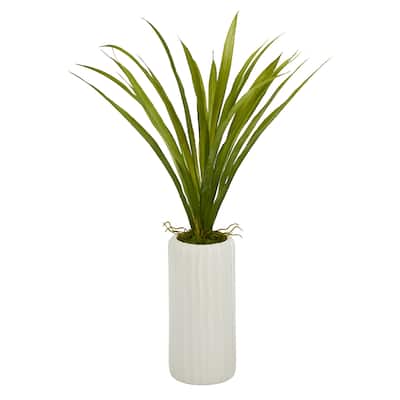 19" Grass Artificial Plant in White Planter