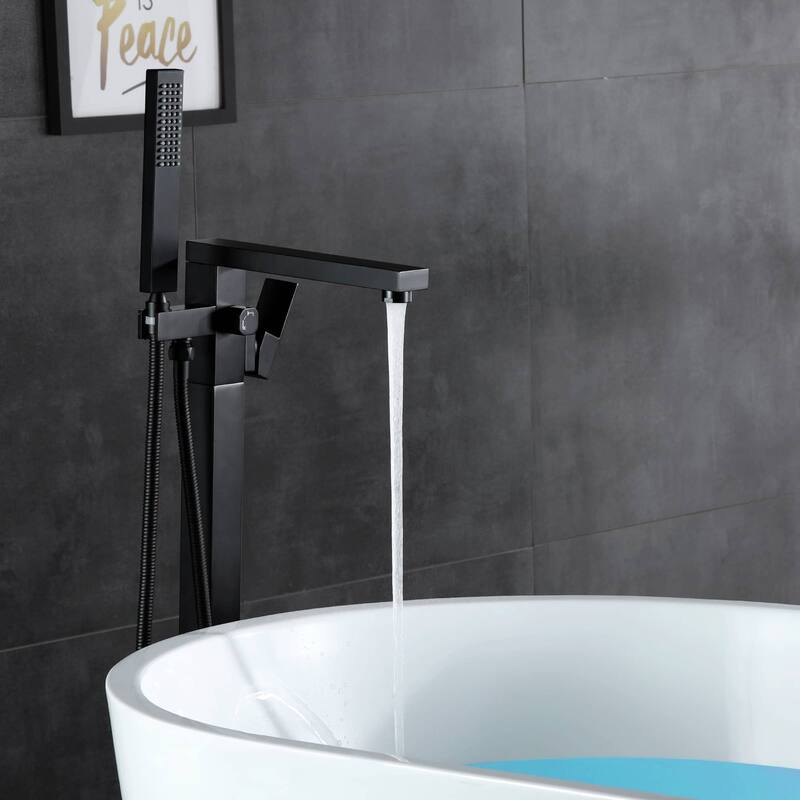 Freestanding Tub Faucets With Hand Shower Floor Mount Bathroom Bathtub Faucets Single Handle High Flow Tub Filler