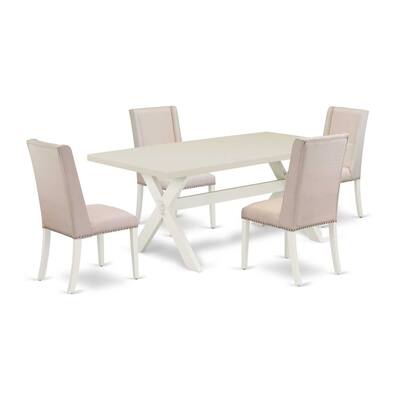 5-Piece Kitchen Dining Set - Rectangular Table with 4 Upholstered Chairs - 72