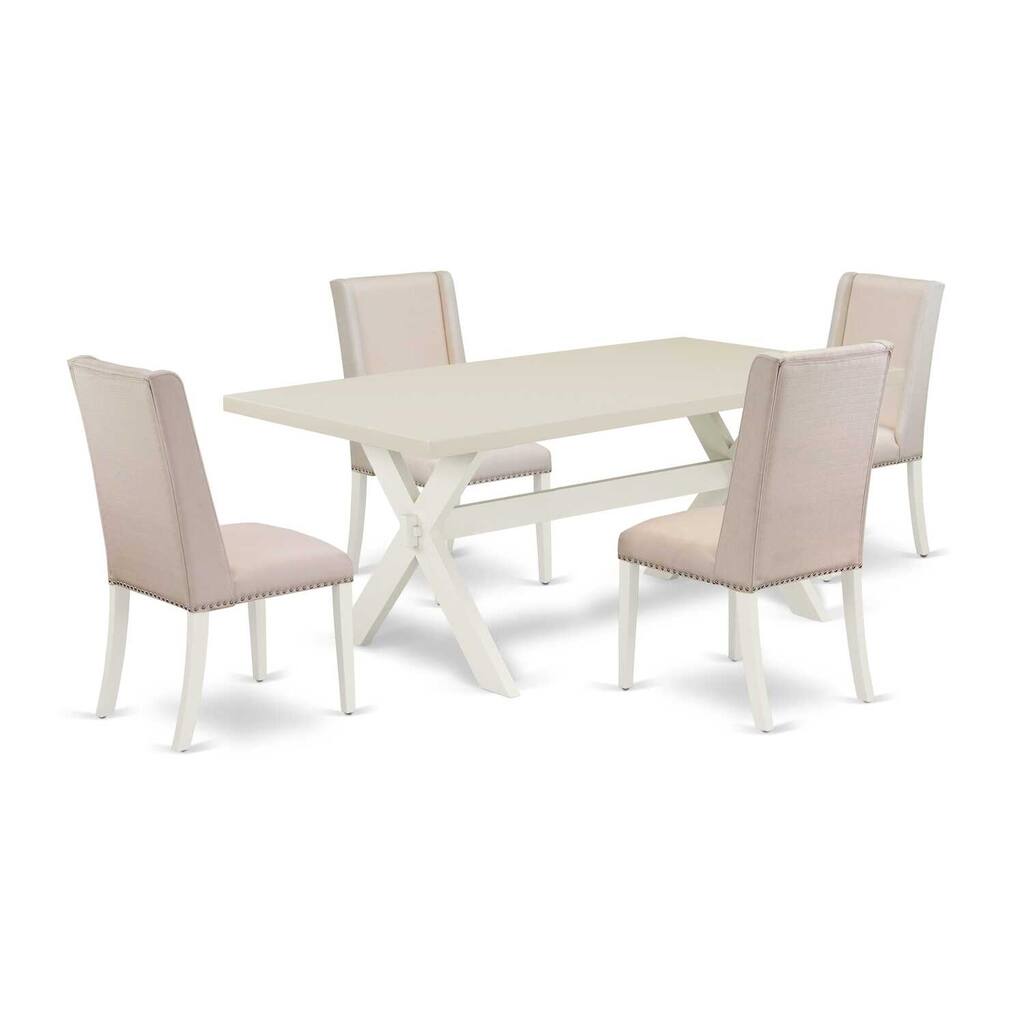 5-Piece Kitchen Dining Set - Rectangular Table with 4 Upholstered Chairs - 72