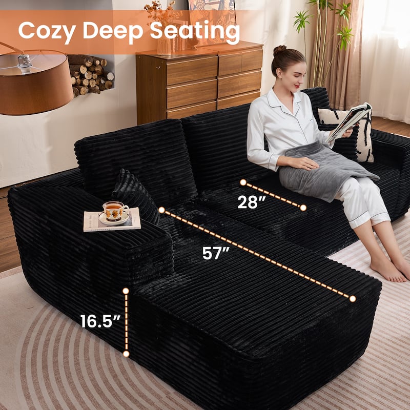 XIZZI Modern Plush Sectional Chaise Couch with Bean Bag Chair