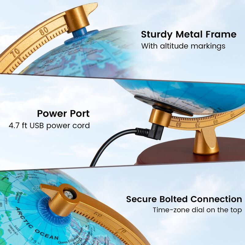 Gymax 8 Inch Illuminated World Globe Night Light up Globe Lamp Wooden