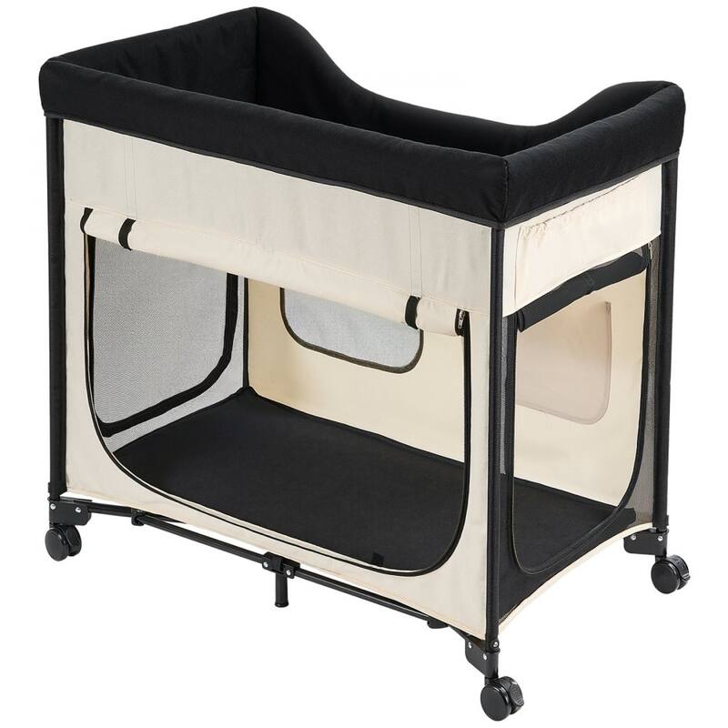 Beige Carbon Steel Dual-Level Pet Bed with Wheels and Foldable Design