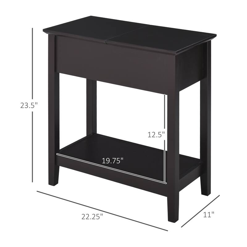 Dark Coffee MDF Retro Side End Table with Cabinet and Storage Shelf for Living Room or Office - 11"L x 22.25"W x 23.5"H