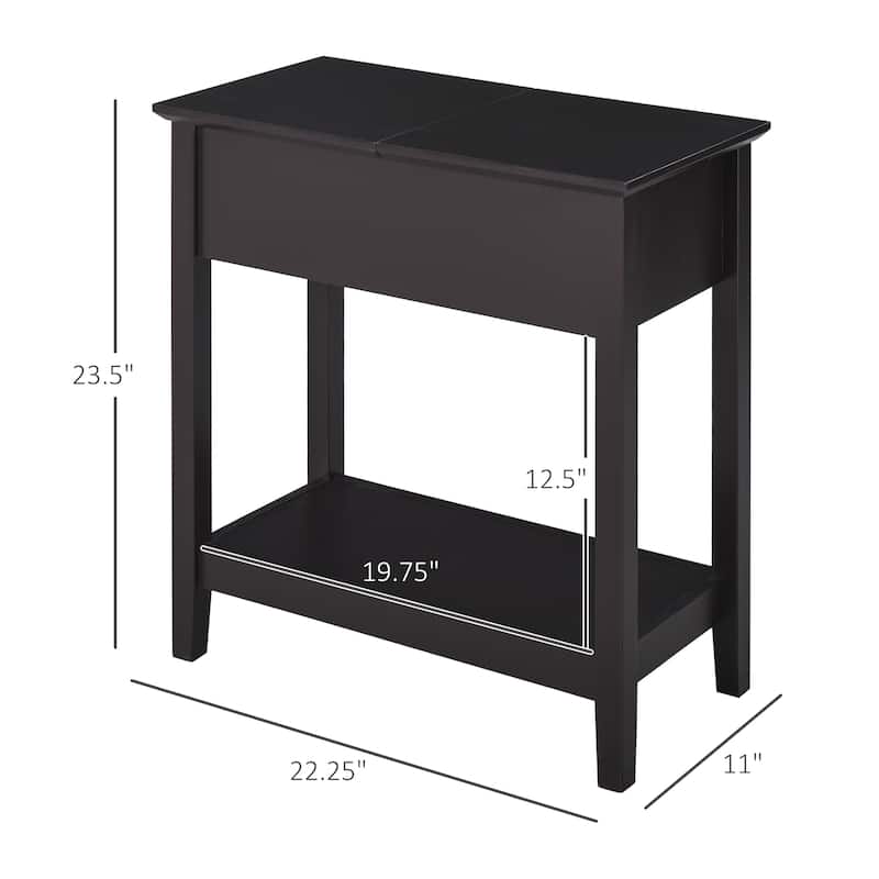 HOMCOM End Side Table in Flip Top Design with Cabinet and Bottom Shelf, Storage Furniture Decoration for Bedroom