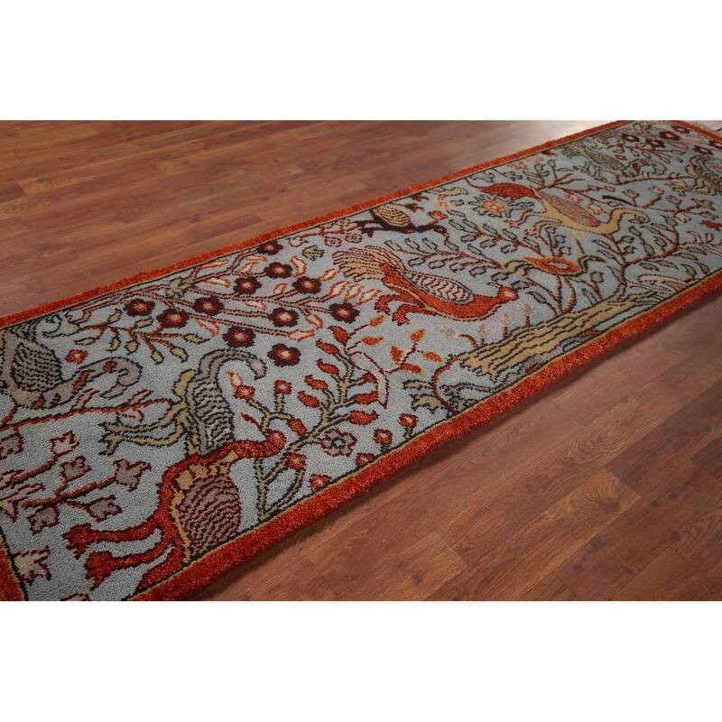 Traditional Blue Ziegler Indian Runner Rug Hand-Knotted Wool Carpet - 2'7"x 8'0"