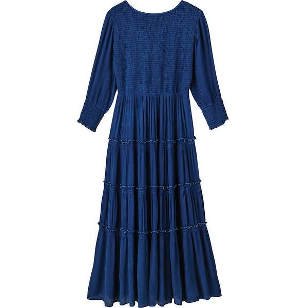 Shop Women S Indigo Blue Crinkle Long Maxi Dress Long Sleeves