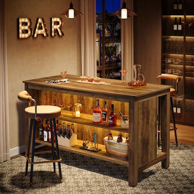 59-Inch Home Bar Table Counter Height Pub Table with 2-Tier Storage - 27.56" D x 59" W x 35.43" H