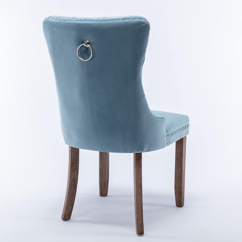 High-end Tufted Solid Wood Contemporary Velvet Upholstered Dining Chair with Wood Legs Nailhead Trim 2-Pcs Set