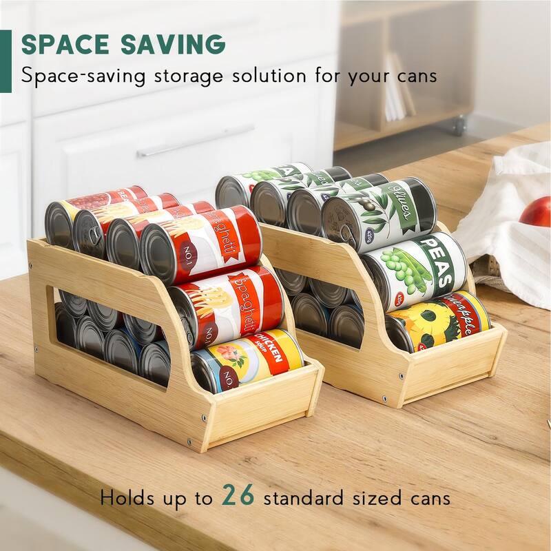 Bamboo Can Organizers and Storage,Soda Can Organizer Beverage Drink Holders Stackable Canned Goods Organizer Can Dispenser