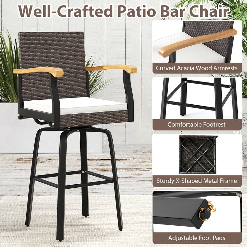 Gymax 2 PCS Outdoor Rattan 360 degree Swivel Bar Stool w/ Removable