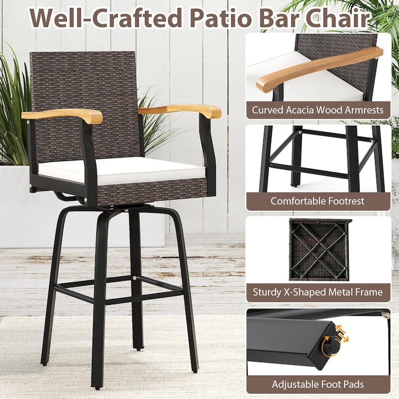 Gymax 4 PCS Outdoor Rattan 360 degree Swivel Bar Stool w/ Removable