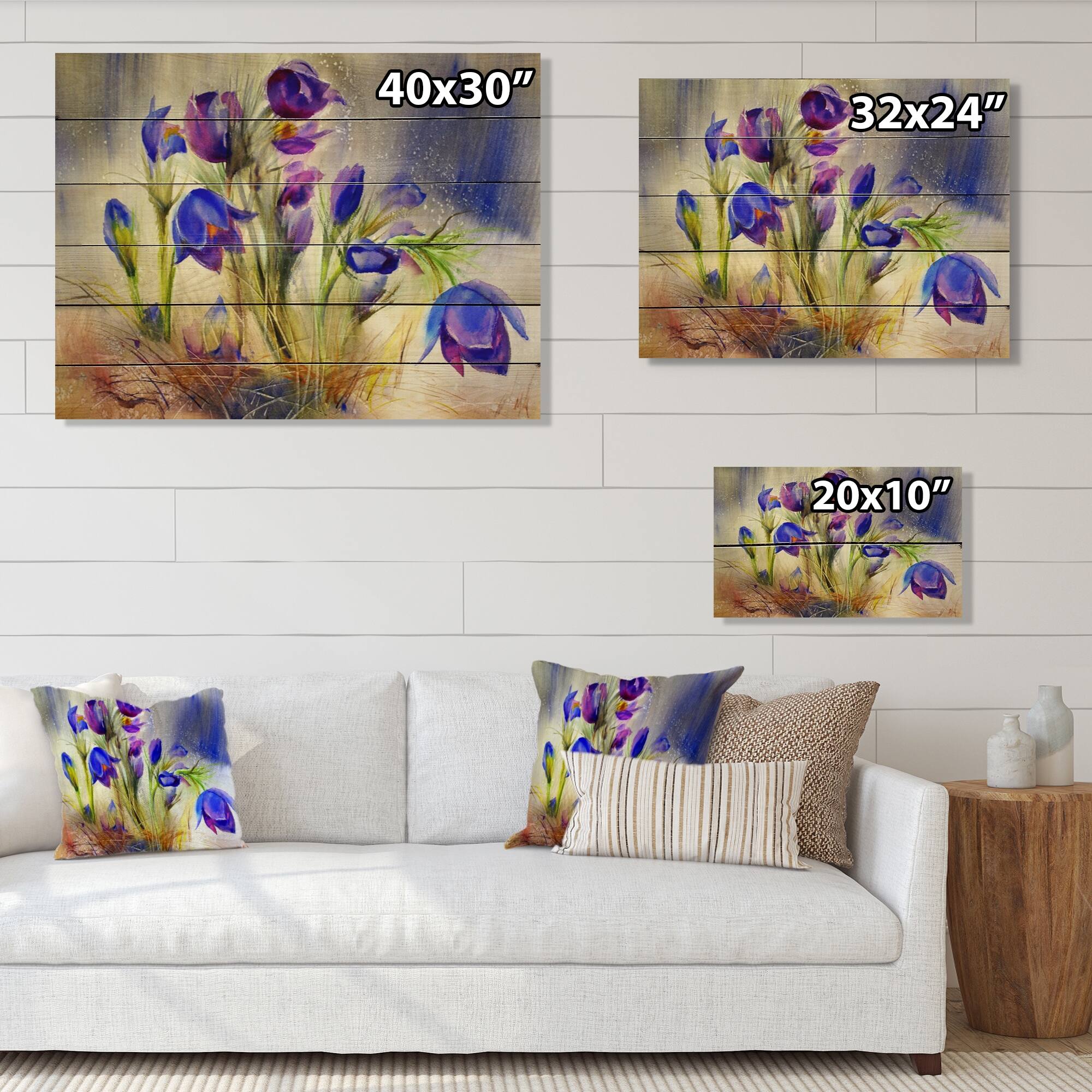 Designart 'Beautiful Blue Spring Flowers' Traditional Wood Wall Art ...