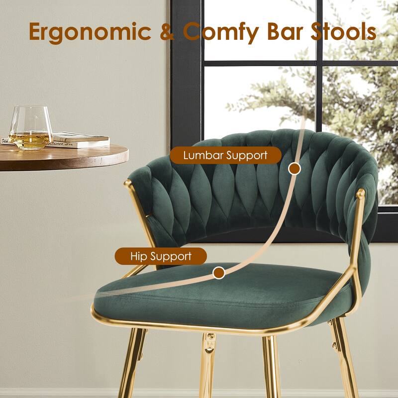 25.2" Modern Velvet Counter Stool with Gold Accents, Ergonomic Design & Plush Seat for Kitchen Island & Bar