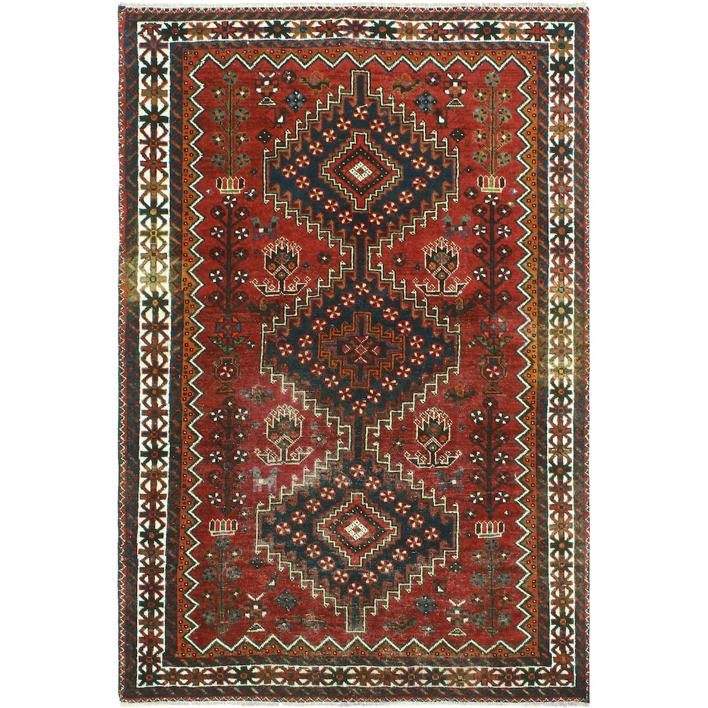 Vintage Distressed Ajlah Burgundy/Ivory Rug - 4'11" x 7'4"