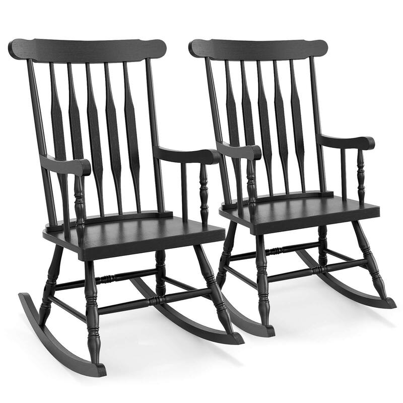 Costway Set of 2 Wood Rocking Chair Glossy Finish - See Details - Black
