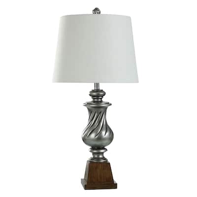 Worthby Silver Table Lamp - Polyresin Swirl Body with Pedestal Base - Off-White Shade