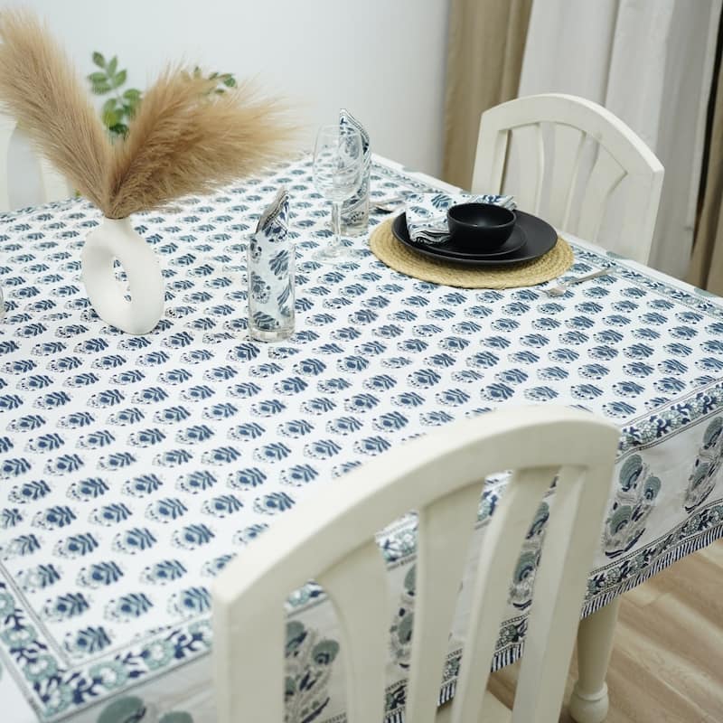 Fabdivine Handmade Block Print Cotton Table Cover Farmhouse Dining Kitchen Decor Gift