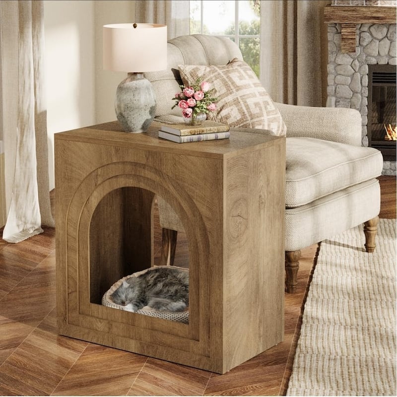 2-Tier End Table, Side Table with Open Shelf, Arched Nightstand for Living Room, Bedroom - Brown