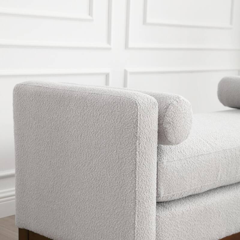 Elegant 53.5" Upholstered Ottoman Bench with Wood Legs & Bolster Pillows