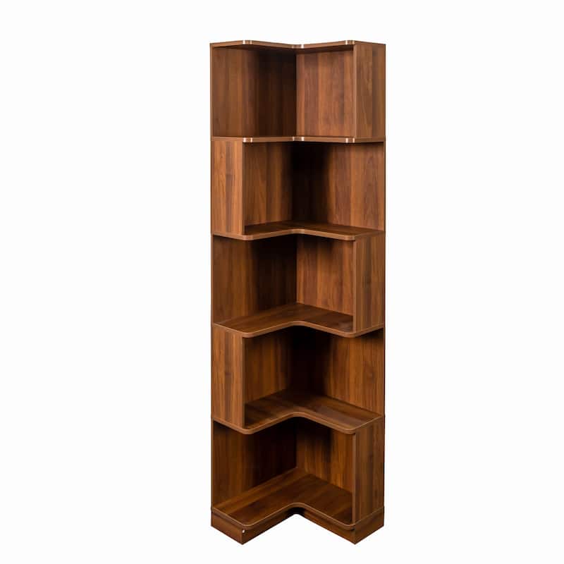 Corner Book Shelf - 5 Tier Corner Bookshelf Bookcase with Baffle, Freestanding L Shaped Display Shelf Stand