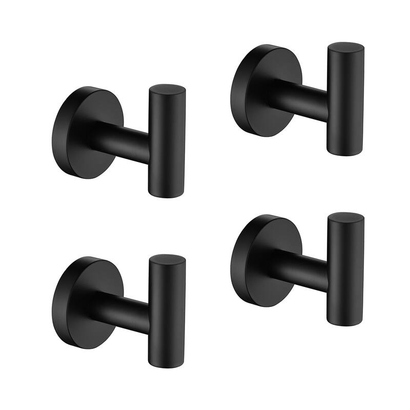 4-Pack Wall-Mounted Stainless Steel Bathroom Towel Hooks for Bathroom - Black