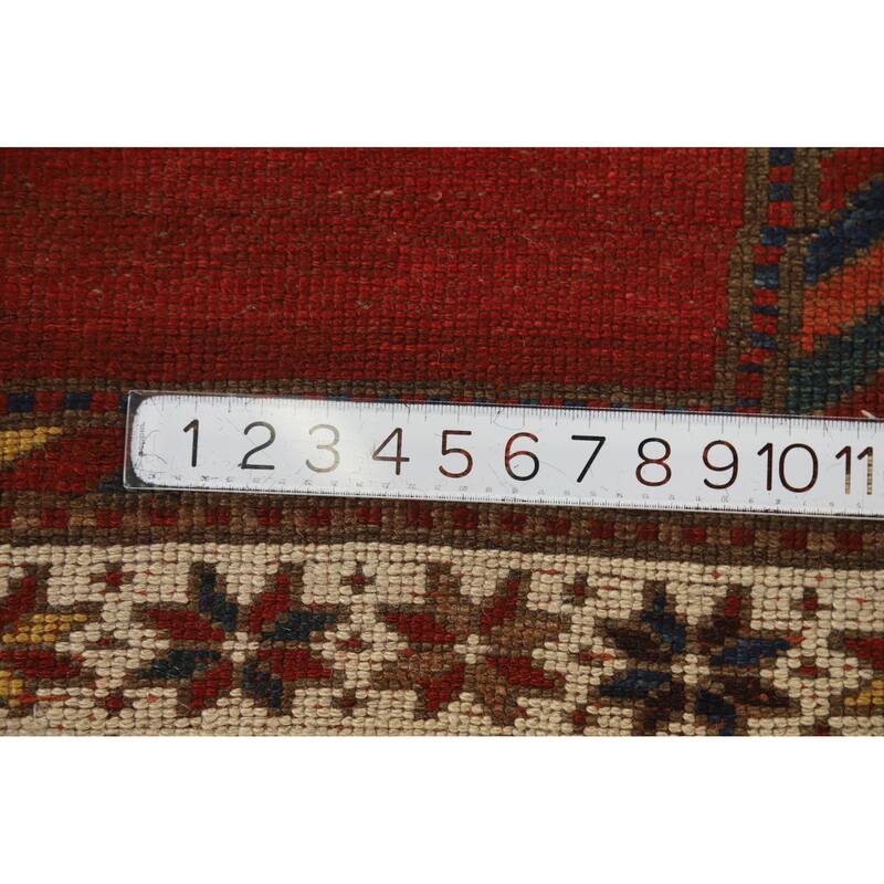 Hand Knotted Oriental 100% Wool Carpet Traditional Tribal Red Kazak Runner Rug - 13' 3'' X 3' 10''