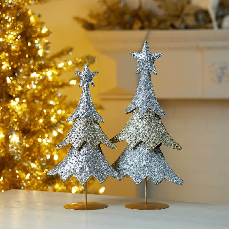 Jeweled Metal Christmas Tree (Set of 2) - N/A