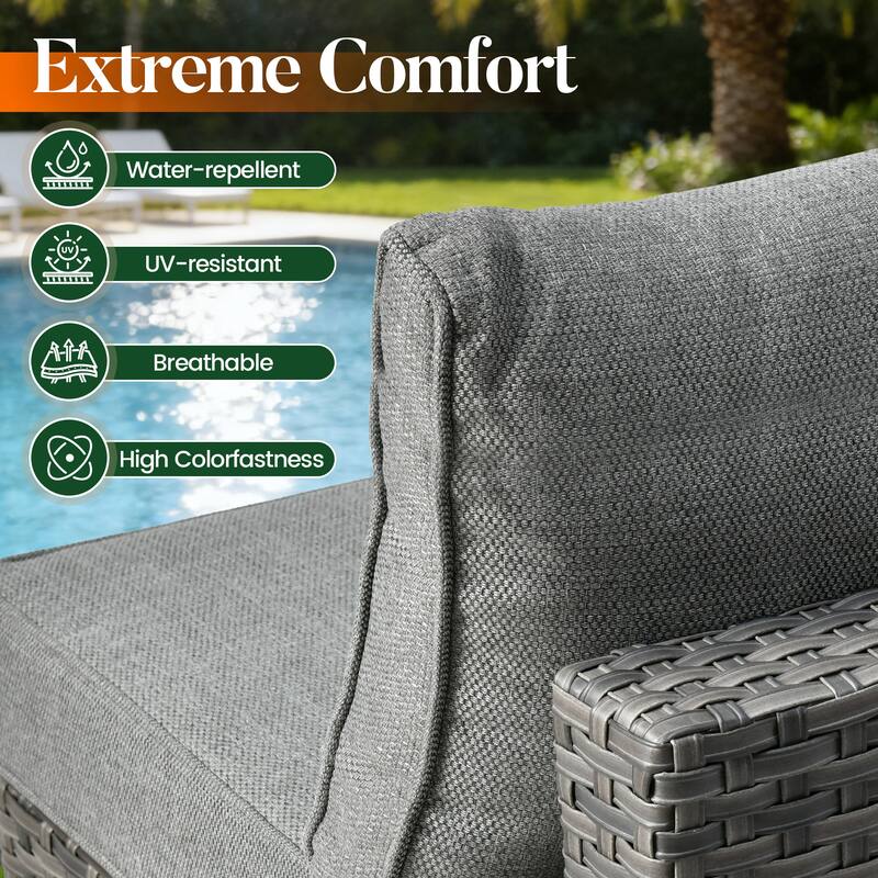 HOOOWOOO 8-piece Grey Wicker Patio Furniture Set Sectional Sofa with Fire Pit Table