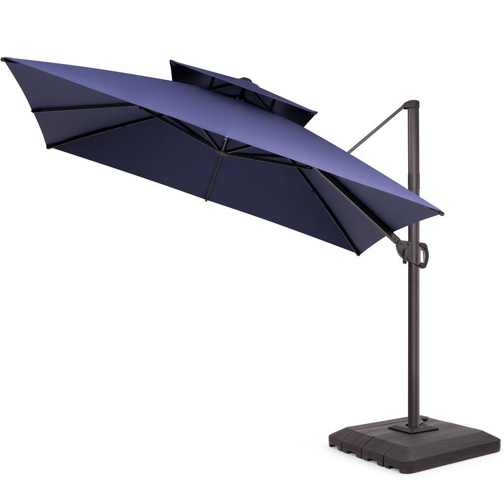 Pellebant 10 x 10 ft Square Outdoor Patio Cantilever-Offset Umbrella with Base Stand