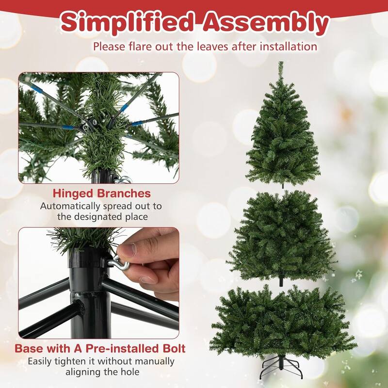 6/7/8 FT Pre-lit Artificial Christmas Tree Hinged Xmas Tree w/ Lights