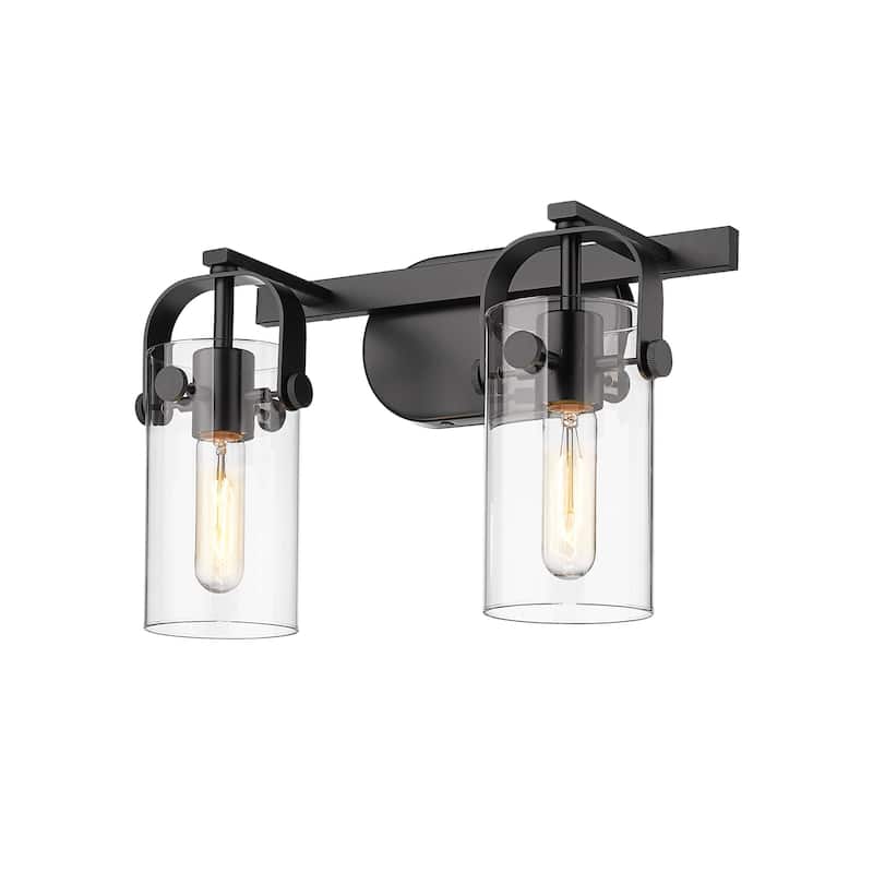 Innovations Lighting 423-2W-10-15 Pilaster II Cylinder Vanity Pilaster - Matte Black / Clear