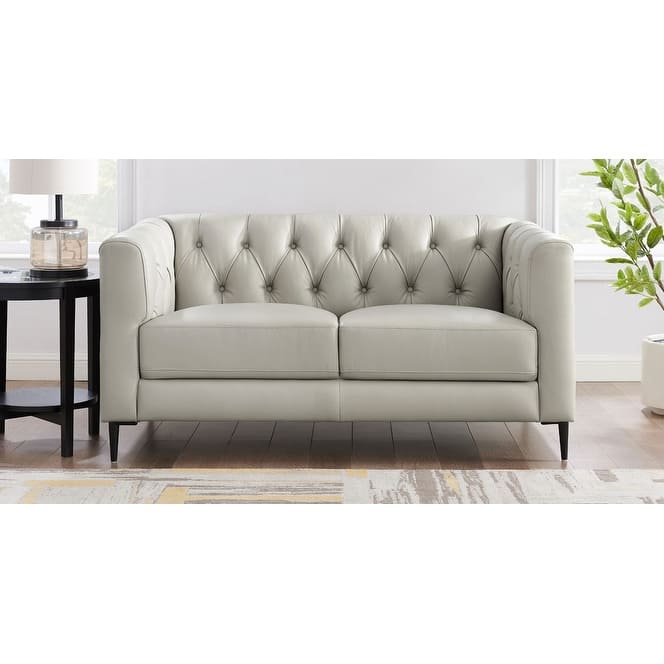 Hydeline Ella Top Grain Leather Loveseat with Memory Foam and Springs