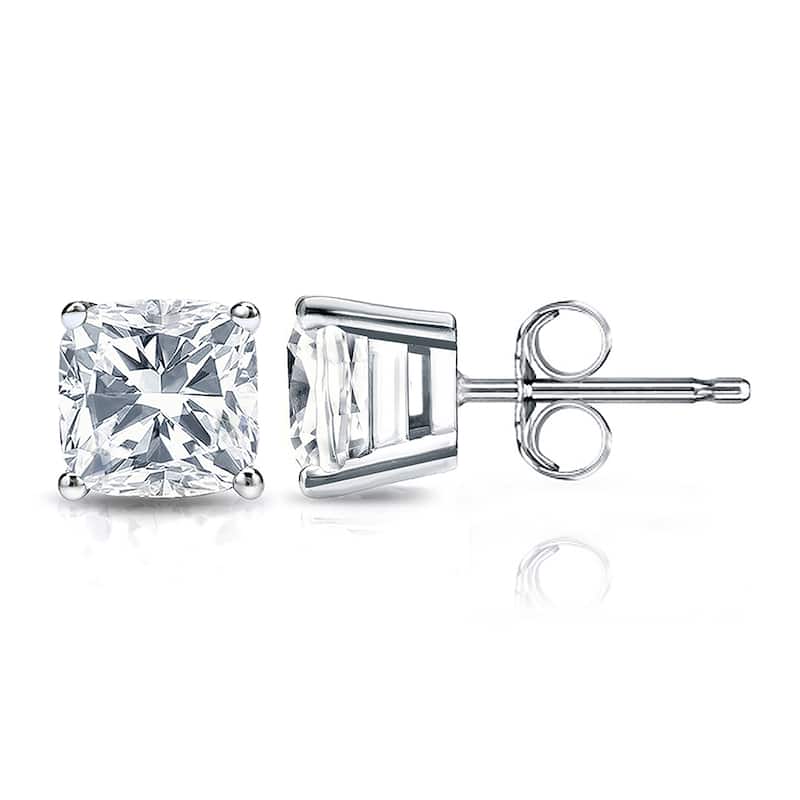 Auriya Lab Grown Cushion 4-Prong Diamond Stud Earrings 2.00 to 10.00 ct. tw. Push-Back (D-E VVS) - 6.00ct. wt. - Gold - White