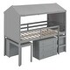 preview thumbnail 10 of 33, Twin Size House-Shaped Wood Bed Low Loft Bed with Desk & Shelf, Unique Kids Bed Tent Bed with Drawer and Roof for Boys Girls
