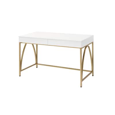 Lightmane White High Gloss & Gold Finish Writing Desk
