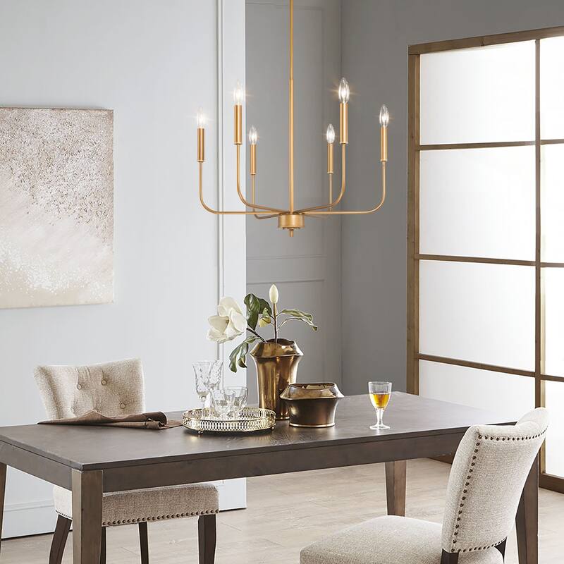Rustic Antique Gold Chandelier Linear Pendant Lighting 6-light Metal Candle Chandelier for Dining Room
