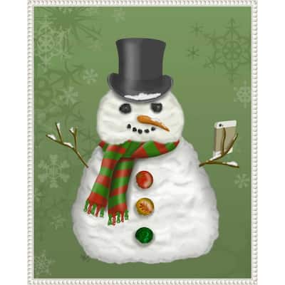 Snowman Selfie by Fab Funky (23 x 28 in.), Framed Canvas Wall Art Print - Sylvie Beaded White