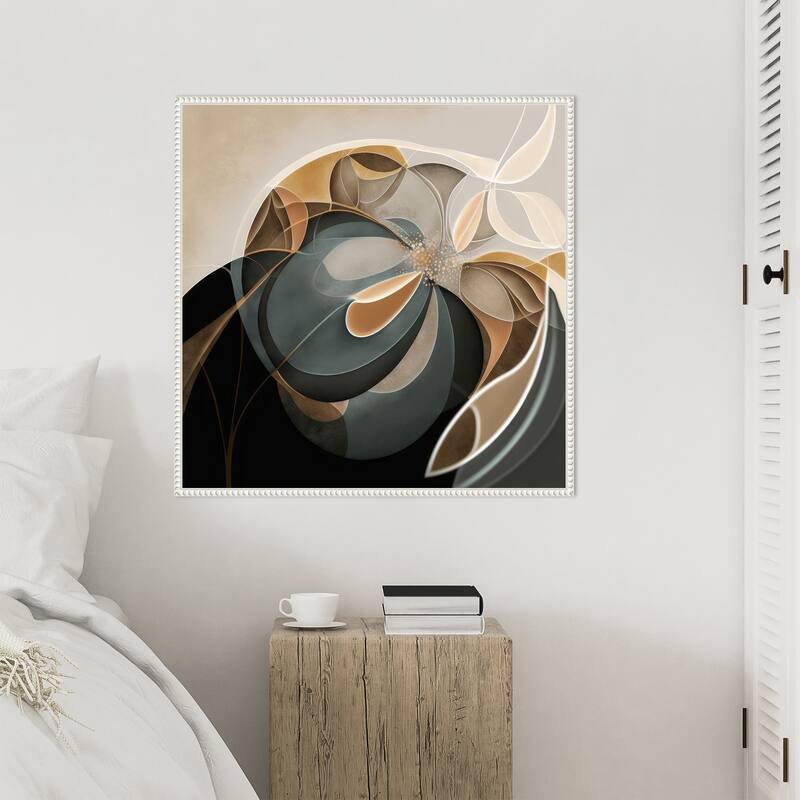 Fractal Elegance by Bella Eve Framed Canvas Wall Art Print - Sylvie Beaded White