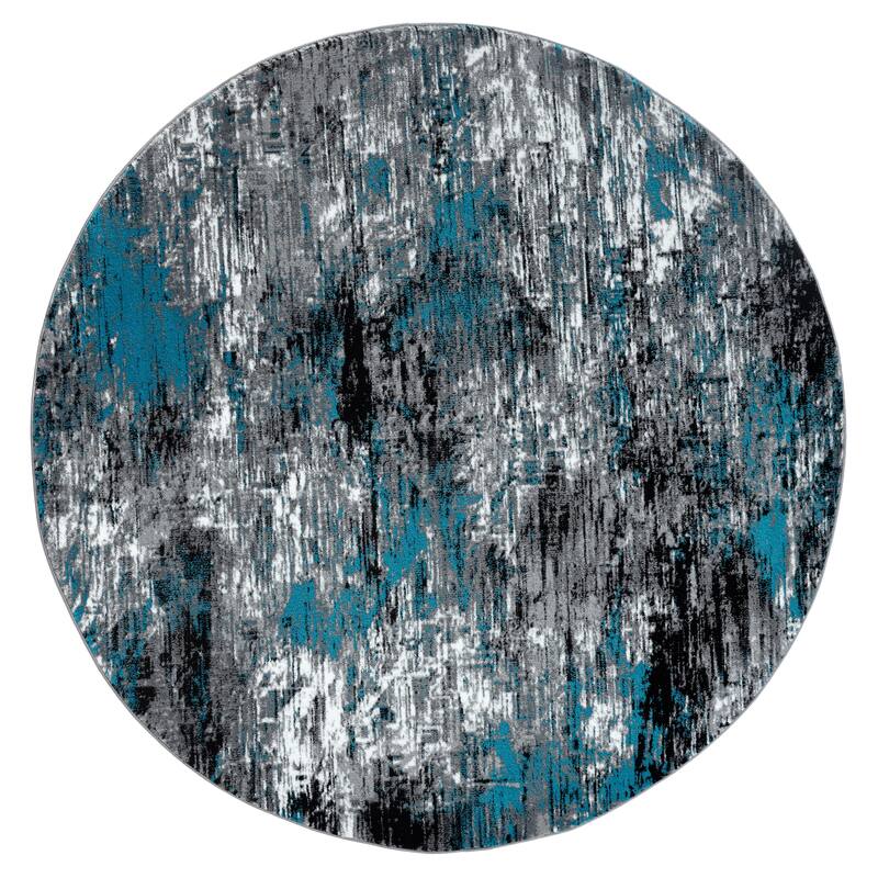 Samos Collection Abstract Static Area Rug - 6'11" Round