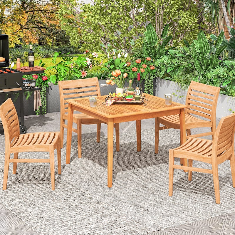 39” Acacia Wood Patio 4-Person Bistro Table with Umbrella Hole for Outdoor Dining and Gatherings - 39"L x 39"W x 30"H