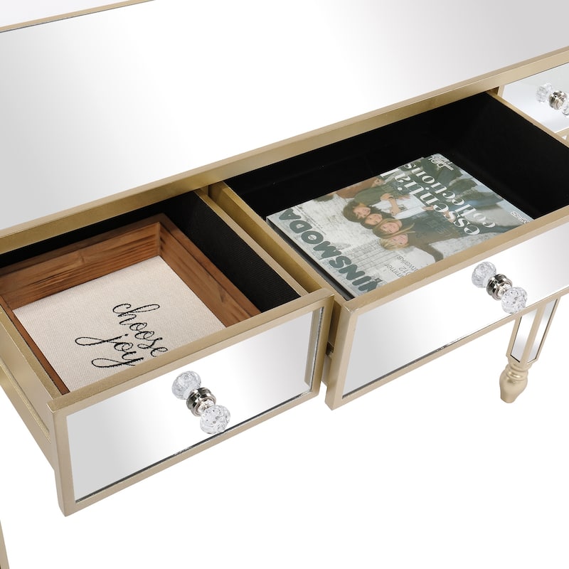 Gold Dressing Table with Glass Top and 3 Drawers Storage and Anti-Scratch Desk for Bedroom