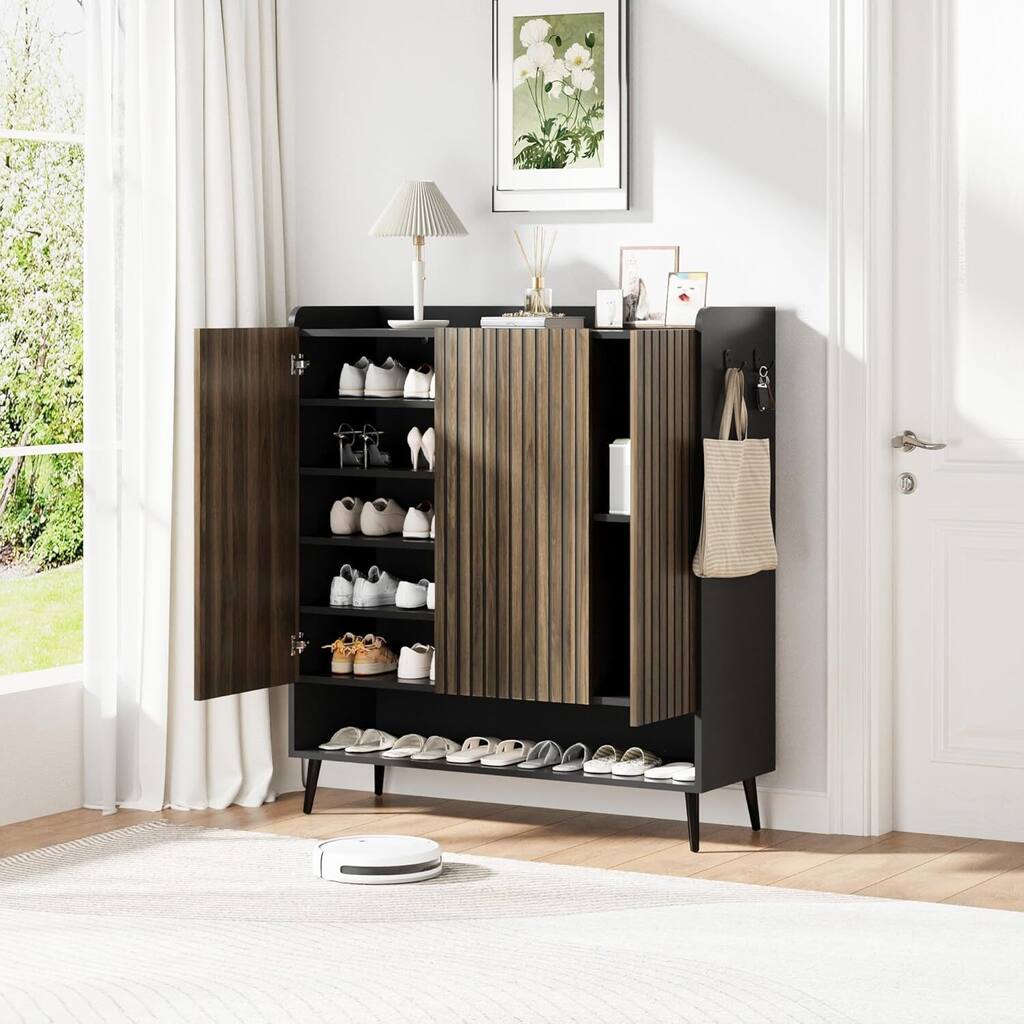 6-Tier Shoe Cabinet Organizer with 3 Doors for Hallway, Entryway, Living Room